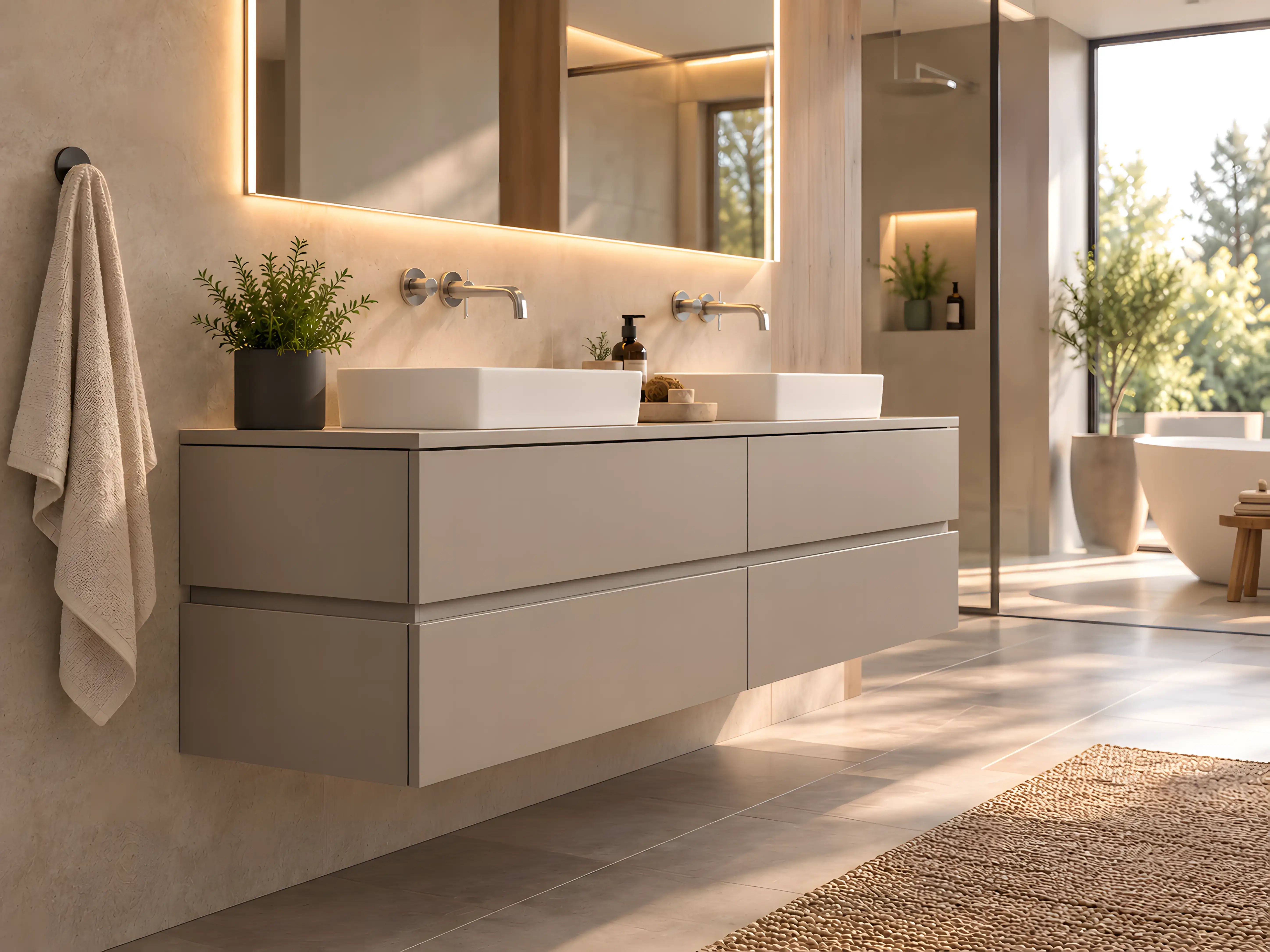 Waschtisch mit glatten Fronten in Mandelbeige ST9